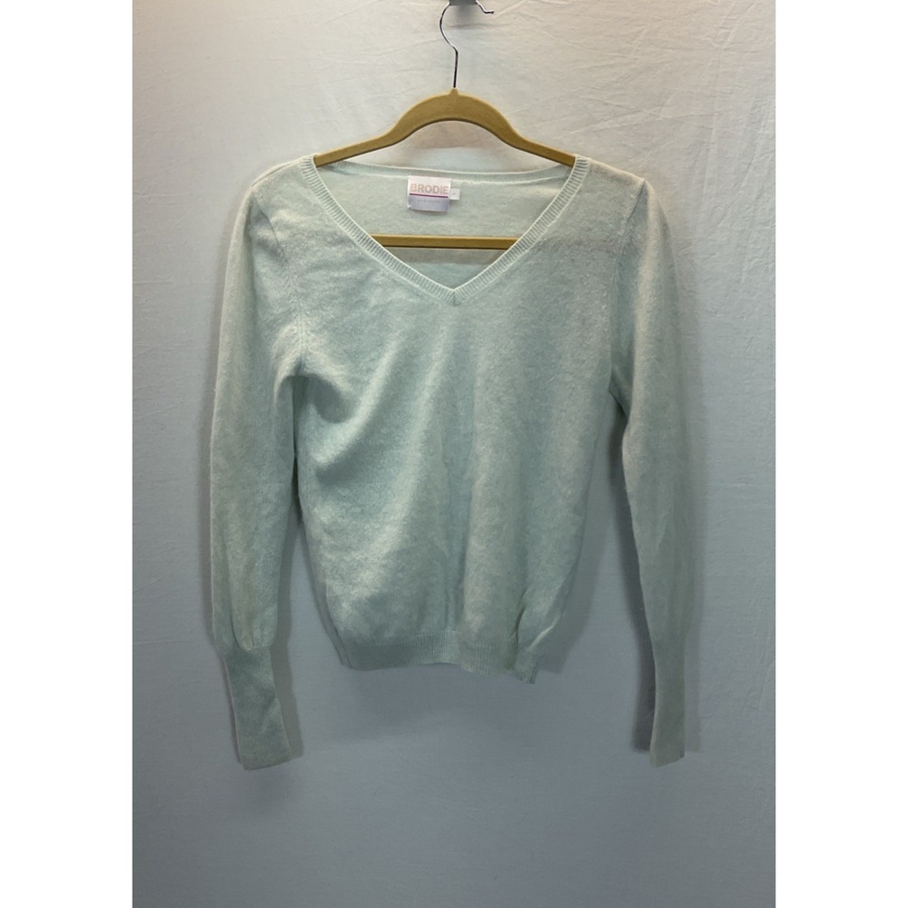 BRODIE Blue boxy fit Womens Long Sleeve V-Neck 100%‎ Cashmere Knit SMALL